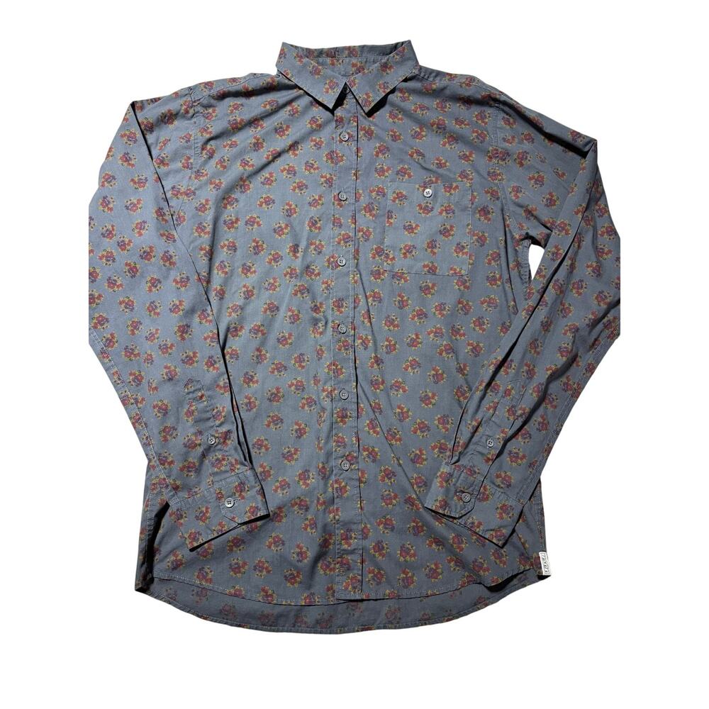 Ezekiel Mens L Dark Grey & Maroon Floral Button Down Dress Shirt
